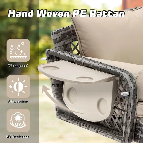3 Person Porch Swing Patio Wicker Hanging Porch Swing Chair - Image 4