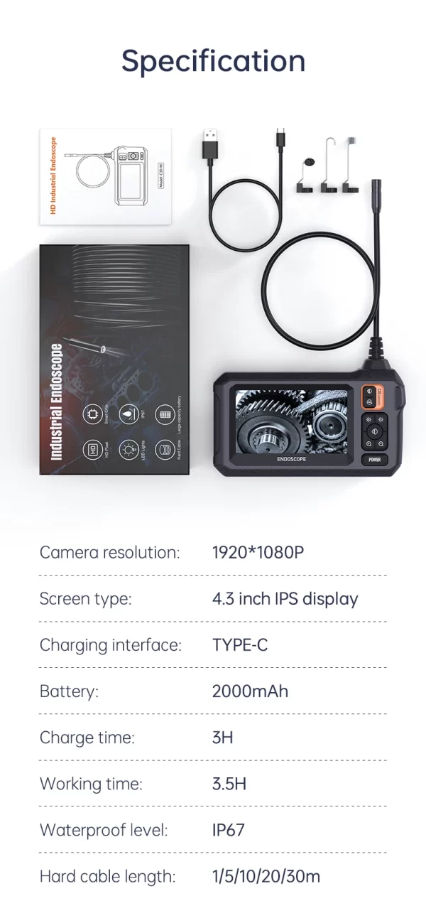 Industrial Endoscope Camera 8mm HD1080P 4.3inch IPS Screen - Image 22
