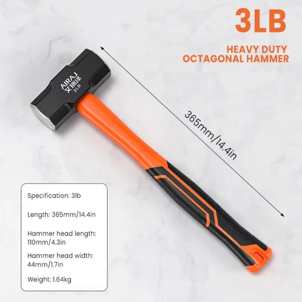 AIRAJ Octagon Hammer Heavy Wall Hammer One-Piece Heavy Hand Hammer Wall Removal Soft Handle Solid Iron Hammer Construction Tool - Image 7