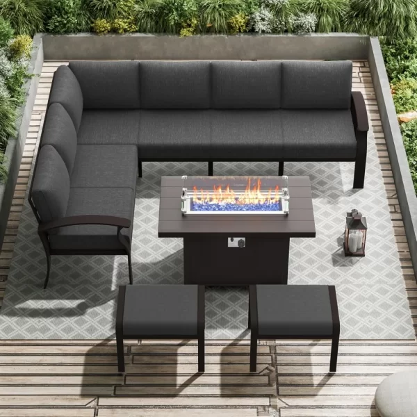 Aluminum Patio Furniture with Fire Pit Table, 8 Seats Outdoor Patio Conversation Set - Image 3