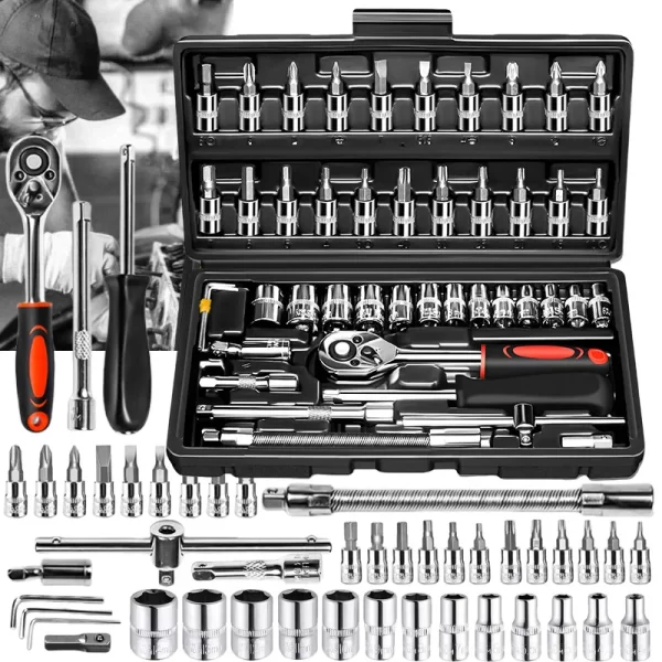 46pcs/set Drive Socket Set Ratchet Wrench , Metric