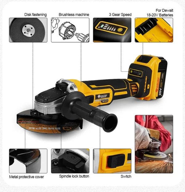 Angle Grinder 9000RPM Metal Grinder Dewalt 20V Batteries - Image 15