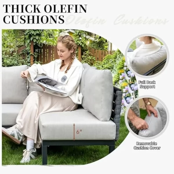 4 Piece Sectional Furniture with Loveseat, Single Chair, 6" Washable Cushions, Beige - Image 4