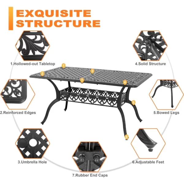 60" Outdoor Dining Table with 2.09" Umbrella Hole, All Weather Cast Aluminum - Image 5