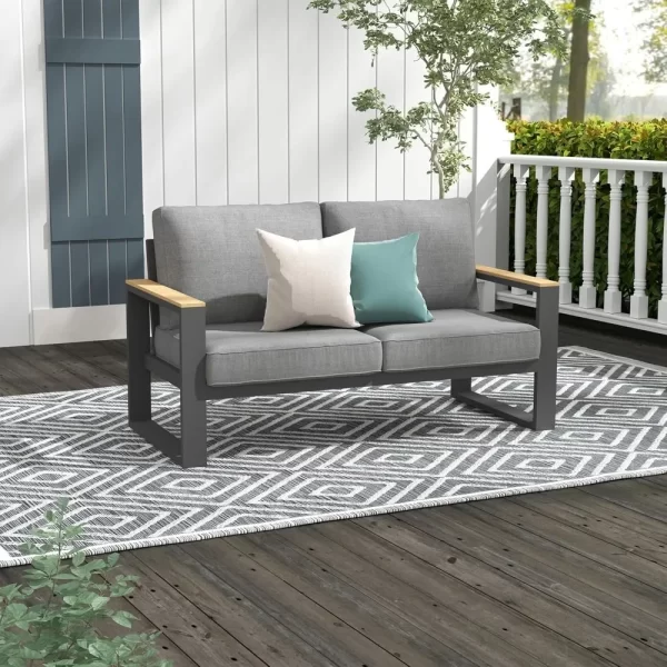 Aluminum Outdoor Loveseat, All-Weather Metal Patio Furniture Sofa - Image 9