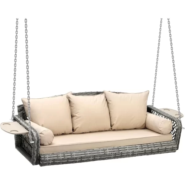 3 Person Porch Swing Patio Wicker Hanging Porch Swing Chair