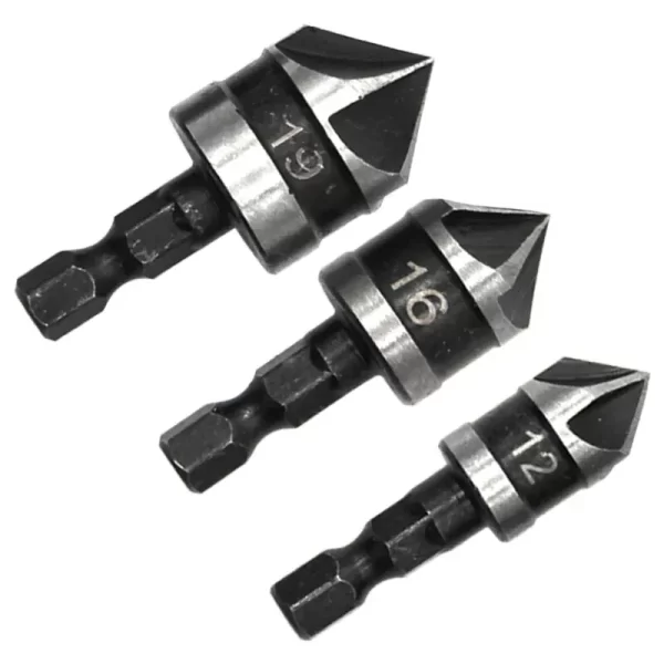 3PC Hexagonal Shank 90 Degree Black Five Blade Chamferer Countersink - Image 12