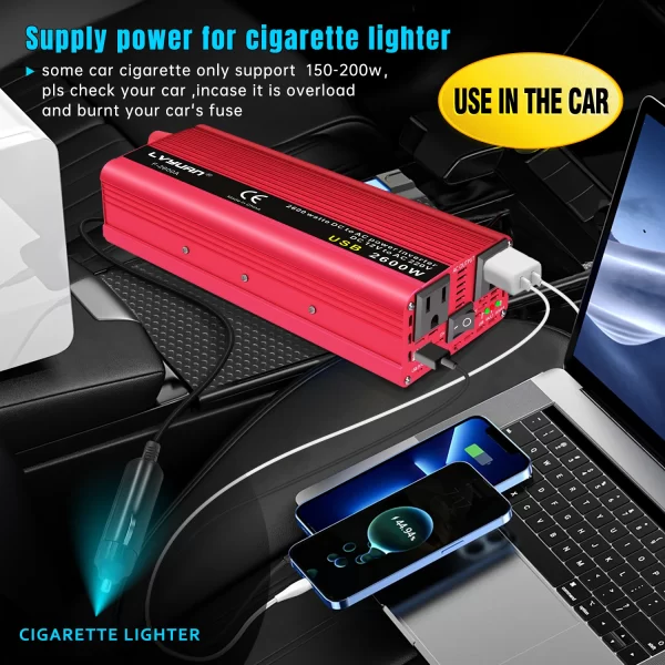 DC12V to AC110V 1500W/2000W/2600W Portable Car Inverter Charger - Image 2