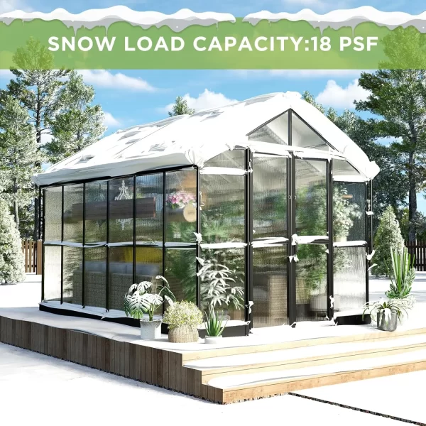 8x16x7.5 FT Polycarbonate Greenhouse Double with Swing Doors 4 Vents 5.2FT Added Wall Height, Walk-in Large Aluminum Greenhouse - Image 23
