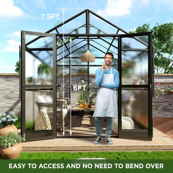 8x16x7.5 FT Polycarbonate Greenhouse Double with Swing Doors 4 Vents 5.2FT Added Wall Height, Walk-in Large Aluminum Greenhouse - Image 31