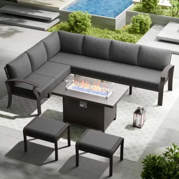 Aluminum Patio Furniture with Fire Pit Table, 8 Seats Outdoor Patio Conversation Set - Image 6