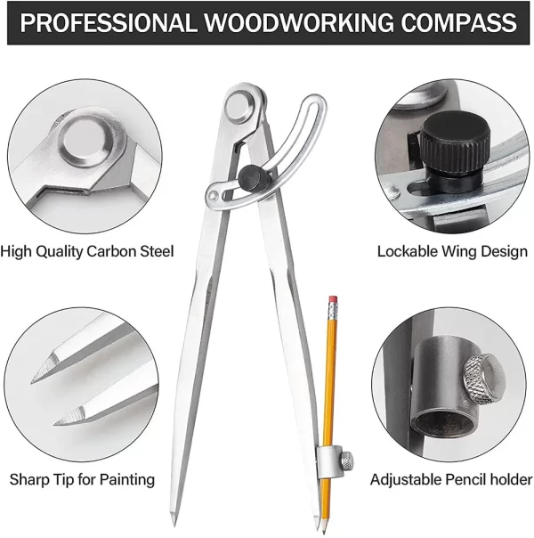 Woodworking Compass Drawing Carpenter Compass 100MM-300MM - Image 3