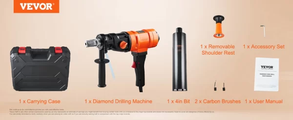 VEVOR 1500W 4in Bit Diamond Core Drill Machine Handheld Concrete Core Drill - Image 7