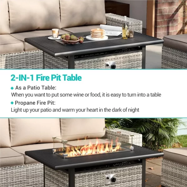 7-Piece Outdoor Patio Furniture Set with 55,000 BTU Fire Pit Table, PE Wicker Rattan - Image 5