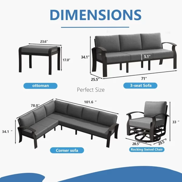 Aluminum Patio Furniture with Fire Pit Table, 8 Seats Outdoor Patio Conversation Set - Image 2