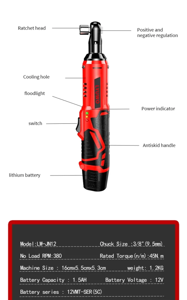 LYUWO 3/8 Rechargeable Electric , Ratchet Set, Angle Drill, Screwdriver - Image 22