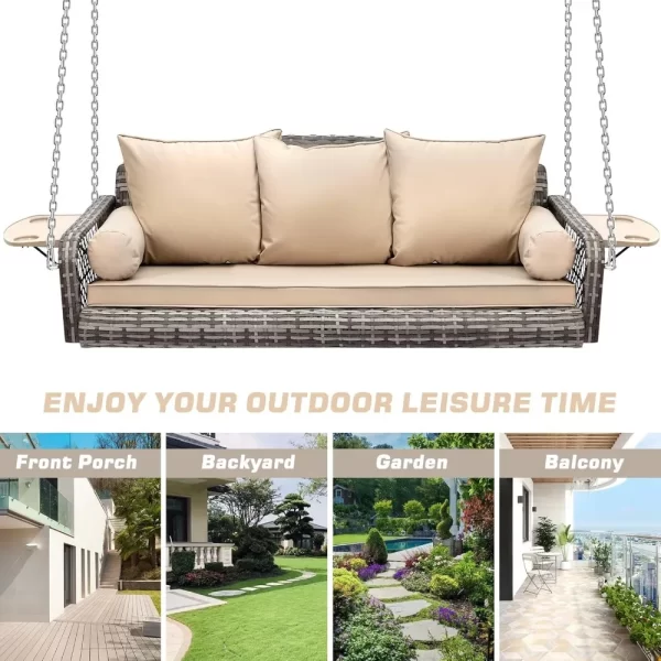 3 Person Porch Swing Patio Wicker Hanging Porch Swing Chair - Image 6