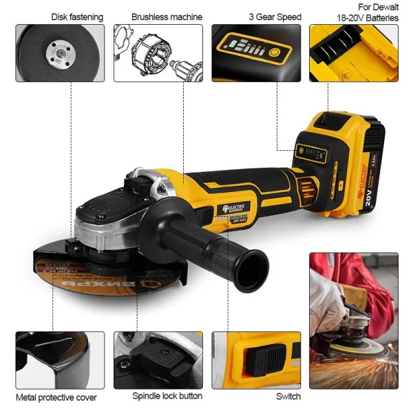 Angle Grinder 9000RPM Metal Grinder Dewalt 20V Batteries - Image 3