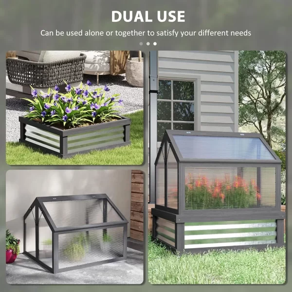 Raised Garden Bed with Polycarbonate Greenhouse, Wooden Cold Frame Greenhouse, Garden Flower Planter Protection - Image 9