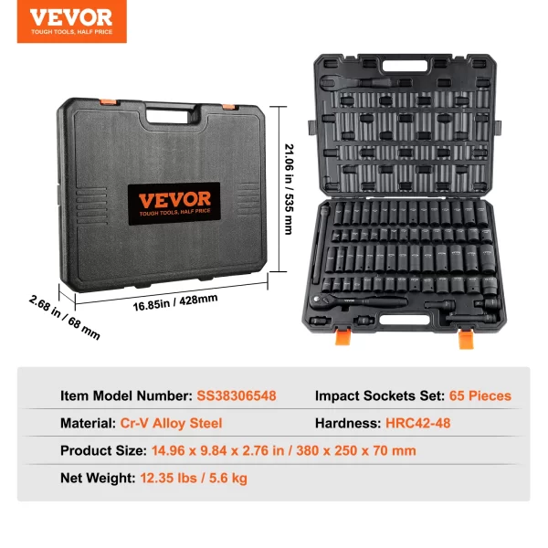 VEVOR 1/2" Drive Impact Socket Set  6 Point - Image 7