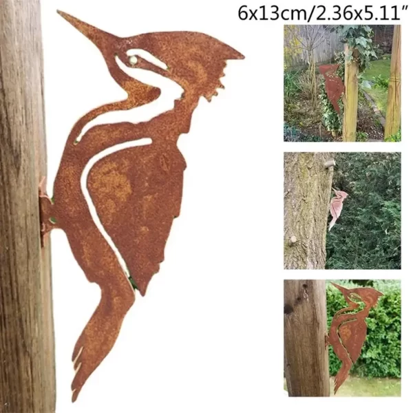 Elegant Garden Stake Design Pileated Bird Rusty Iron Crafts Bird Shaped Art - Image 6