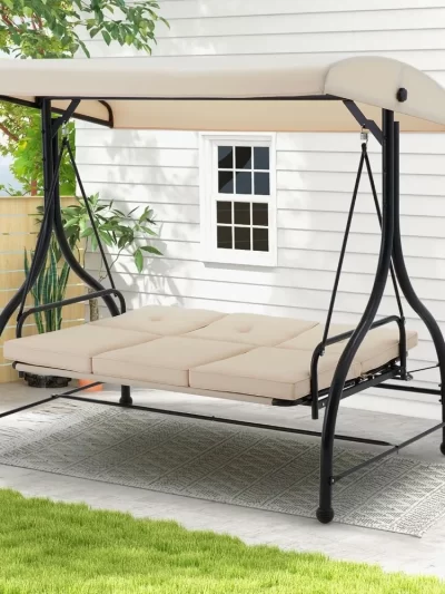 Porch Swing Chair with Adjustable Backrest&Canopy,  3