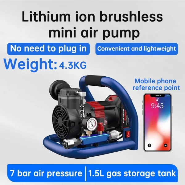 BOSSFF 21V Portable Air Compressor with Pressure Gauge Car Tire Pump - Image 3