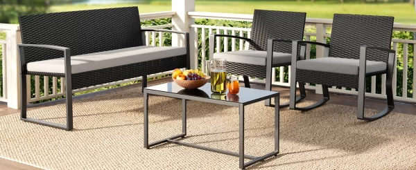 4 Piece Set, Wicker Patio Furniture with Glass Coffee Table - Image 12