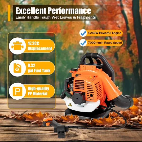 Leaf Blower Garden Backpack Gas Powered Cleaner Snow Grass Dust Removal Commercial Outdoor Yard Tool 42.7CC 2 Stroke - Image 14
