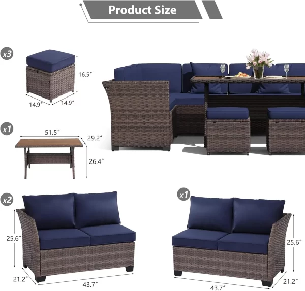 Patio Furniture Set 7 Piece Wicker Dining,  Patio Table and Chairs Set, Sofa - Image 11