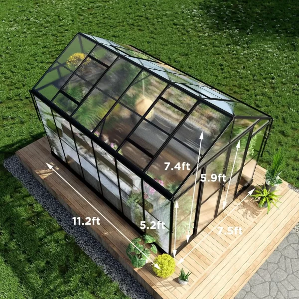8x16x7.5 FT Polycarbonate Greenhouse Double with Swing Doors 4 Vents 5.2FT Added Wall Height, Walk-in Large Aluminum Greenhouse - Image 18