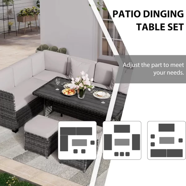 Patio Furniture Set 7 Piece Wicker Dining,  Patio Table and Chairs Set, Sofa - Image 5