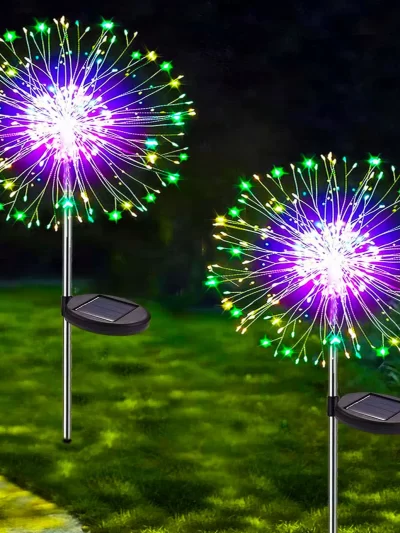 LED Solar Fireworks Lights Powered Outdoor Grass Globe Dandelion Lamp