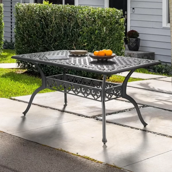 60" Outdoor Dining Table with 2.09" Umbrella Hole, All Weather Cast Aluminum - Image 3