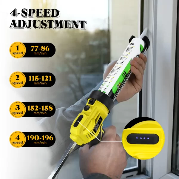 Electric Caulking Gun 10oz/300ml Cordless Caulk Gun 4 Adjustable Speeds with LED Light for Dewalt 20V Battery (No Battery) - Image 2