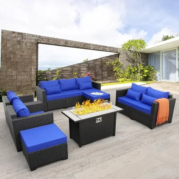 7 Piece Furniture Set, Set Non-Slip Cushions & Waterproof Cover, 45 Inch Outdoor Propane Fire Pit Table Patio Sets - Image 9