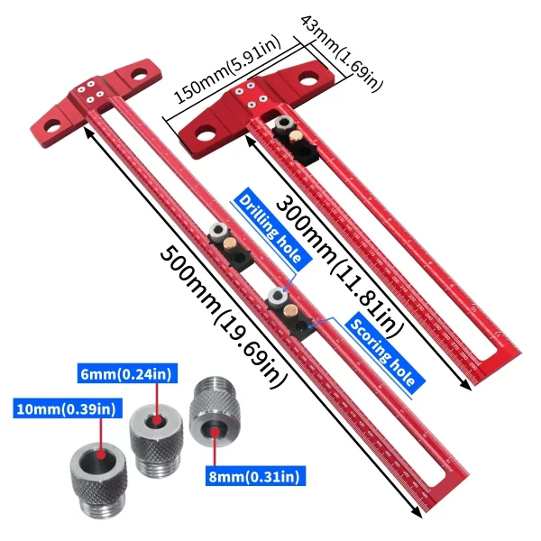 Woodworking 2 in 1 Drilling Positioning Scoring Ruler Aluminum - Image 3