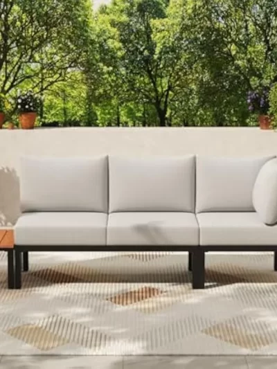 4 Piece Sectional Furniture with Loveseat, Single Chair, 6" Washable Cushions, Beige