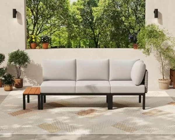 4 Piece Sectional Furniture with Loveseat, Single Chair, 6" Washable Cushions, Beige
