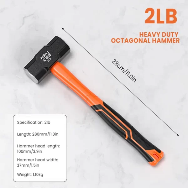 AIRAJ Octagon Hammer Heavy Wall Hammer One-Piece Heavy Hand Hammer Wall Removal Soft Handle Solid Iron Hammer Construction Tool - Image 8