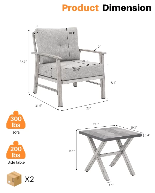 SeeHill Aluminum Patio Furniture Set, 3 Piece Outdoor Patio Bistro Set - Image 2