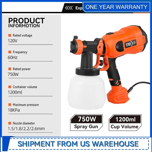 750W Paint Sprayer High Power HVLP Electric Spray Gun with - Image 2