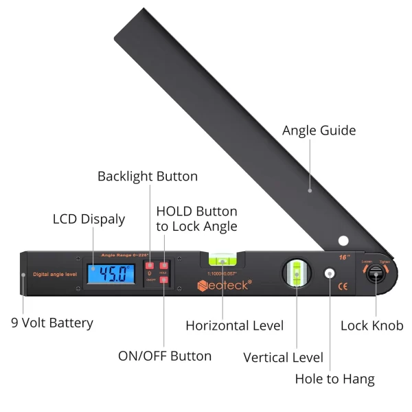 Neoteck 0-225° LCD Digital Protractor Spirit Level Angle Finder - Image 2