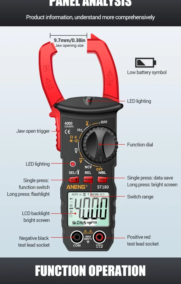 ANENG ST180 AC Current Clamp Meter - Image 12