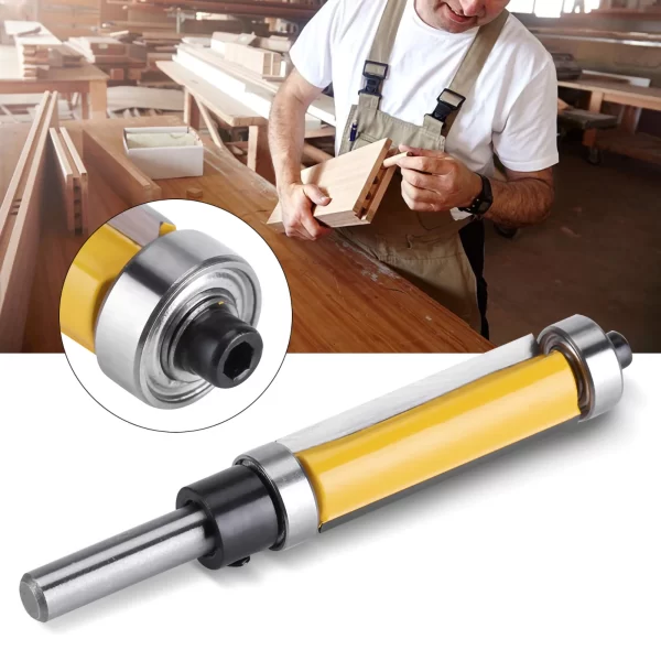 Flush Trim Router Bit with Top and Bottom Bearing 1‑1/2inch H * 1/4inch Shank Woodworking Tool - Image 6