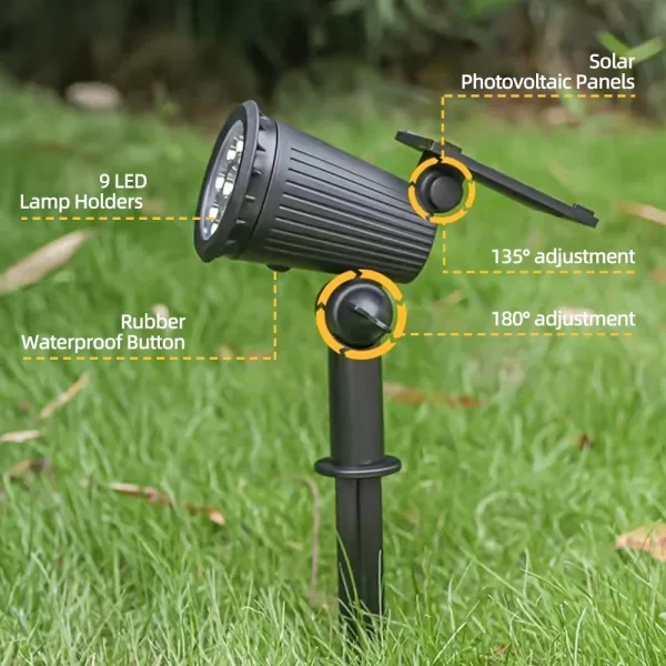 9 LED Solar Spot Lights IP65 Waterproof Outdoor RGB Solar Landscape Lights Brightness Adjustable for Garden Yard Palm Trees - Image 3
