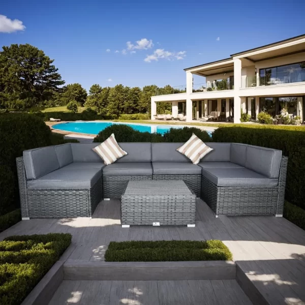 7 Piece Outdoor Patio Furniture Set with Cushions