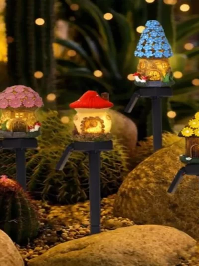 1pc creative solar resin mushroom house light, waterproof LED