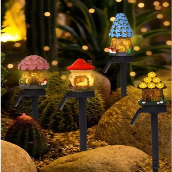 1pc creative solar resin mushroom house light, waterproof LED