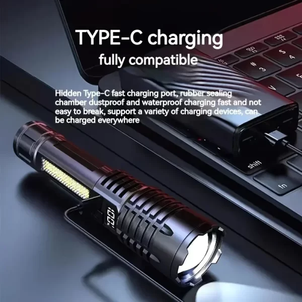 Heinast High Power LED Flashlight Powerful TYPE-C Rechargeable - Image 5
